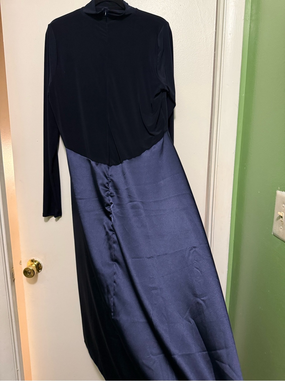 Fashion Nova Navy Two-Tone Long Sleeve Satin Skirt Dress - Picture 7 of 7
